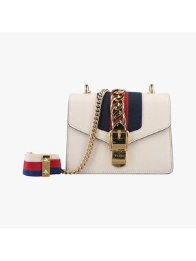 Gucci Sylvie Ivory Navy Red Leather Messenger Bag